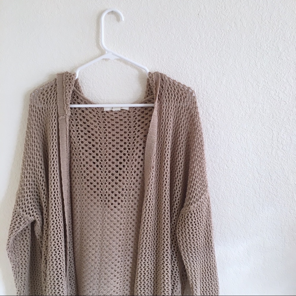 Tan Crochet Cardigan with Hood